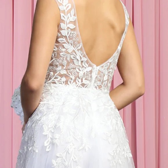 New long v neck sleeveless mermaid organza lace wedding dress,bridal gown - Picture 7 of 13